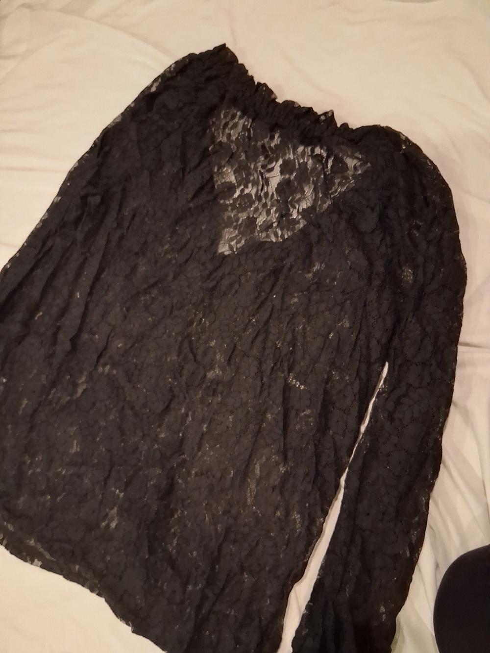 Black Lace Long-Sleeve Sheer Blouse